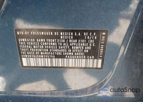 2017 Volkswagen Jetta 1.4T S из США, поврежденный, VIN 3VW2B7AJXHM255750